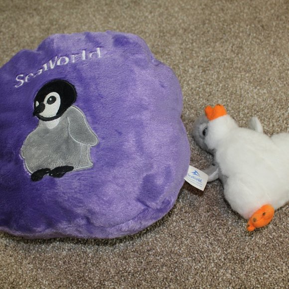 Sea World Penguin Plush Set Reversible Pillow Zip Gray Purple Stuffed Toys RARE - Picture 6 of 7